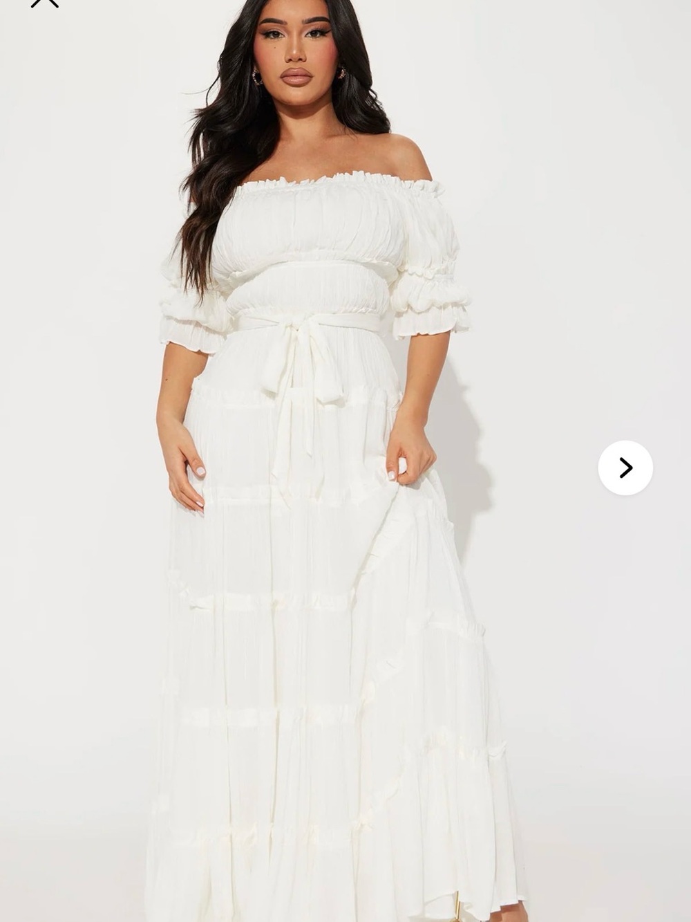 Off-Shoulder White Maxi Dress with Tie Waist
